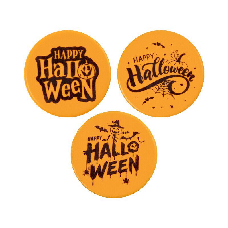 2091170 PLAQUETTE RONDE HAPPY HALLOWEEN ORANGE 5CM 75 PCES