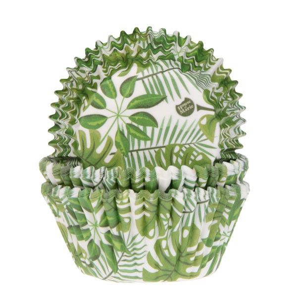 HOM CUPCAKE CASES GREEN JUNGLE LEAVES 50 PCES
