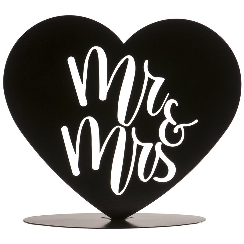 + COEUR METAL NOIR MR& MRS 14.5CM