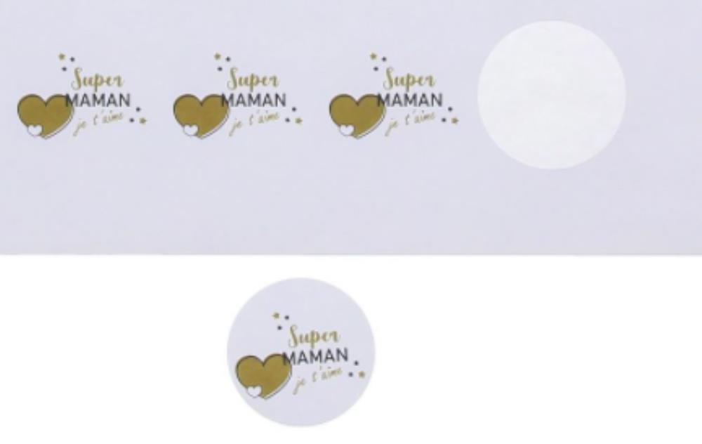 STICKER 4 CM "GOLDEN HEART" SUPER MAMAN 5 X 24PC PAR PAQUET