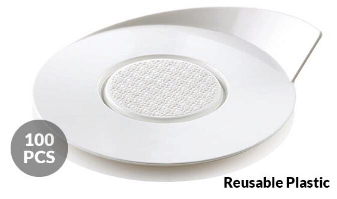 WHITE ROUND PLATE/TRAY 86MM REUSABLE 100PCS