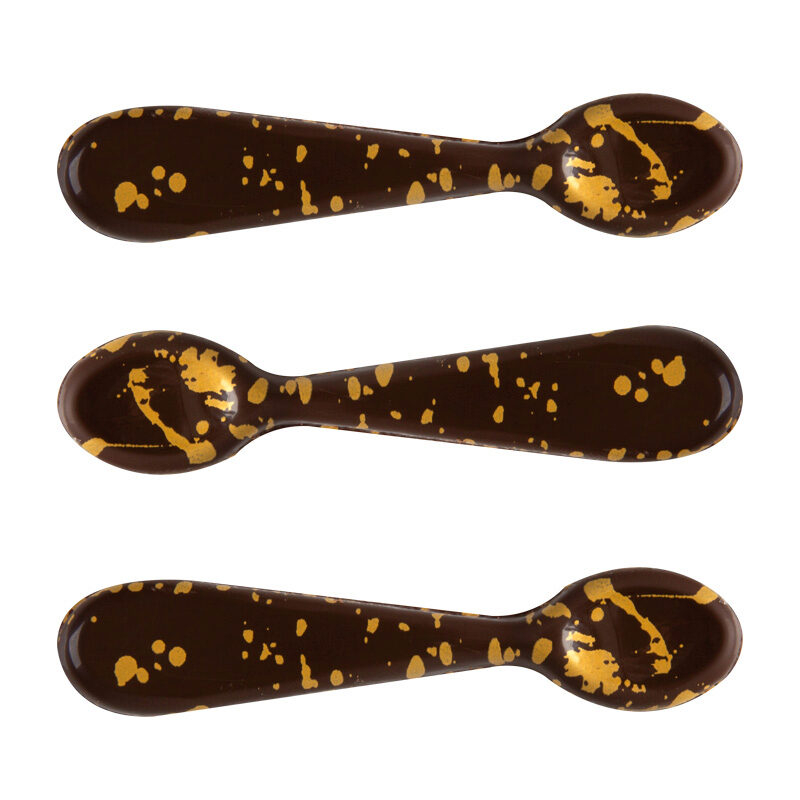 2034807 CUILLÈRE EN CHOCOLAT MOTIF TACHES OR 9,5X2CM40 PCES ***S/CDE***