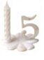 NUMBERS + PLASTIC BASE N°5 WHITE AND GOLD + CANDLE PACK OF 10 PCES
