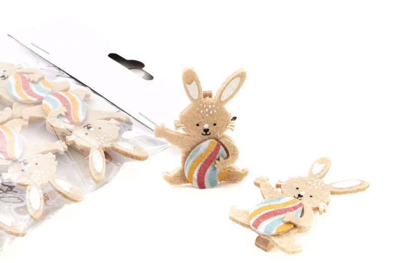 PINCE FEUTRE LAPIN LOUIS AVEC OEUF COLORE 6PCS