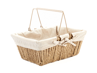 RECTANGULAR KRAFT BASKET WITH FOLDABLE HANDLE AND NATURAL FABRIC 30X20XH12CM