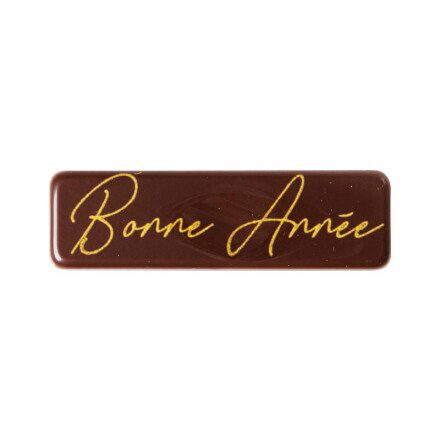 2014002 PLAQUETTE BONNE ANNEE CHOCOLAT NOIR 45X13MM 300PCES