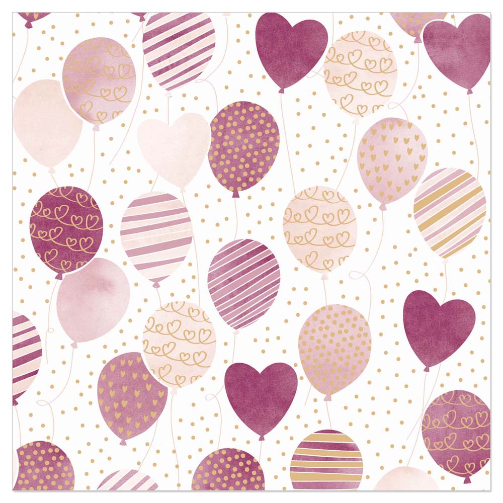 ARTEBENE SERVETTEN 33X33CM ROZE EN GOUDEN BALLONNEN PAK VAN 20 STUKS