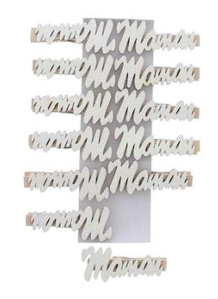  WITTE CLIPS "MAMA"/"MAMAN" 12 STUKS 65XHT25MM