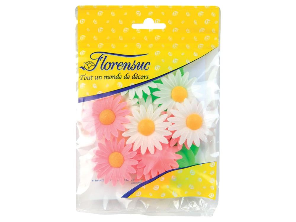 NBM05 SACHET MARGUERITE ROSES ET BLANCHES 45MM12 FLEURS + FEUILLES