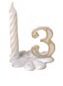 NUMBERS + PLASTIC BASE N°3 WHITE AND GOLD + CANDLE PACK OF 10 PCES