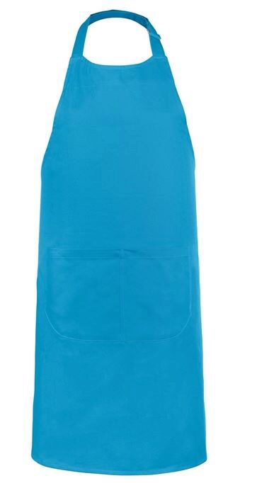 KARIBAN APRON BIB + POCKET TURQUOISE H90XL71CM POLYESTER/COTTON