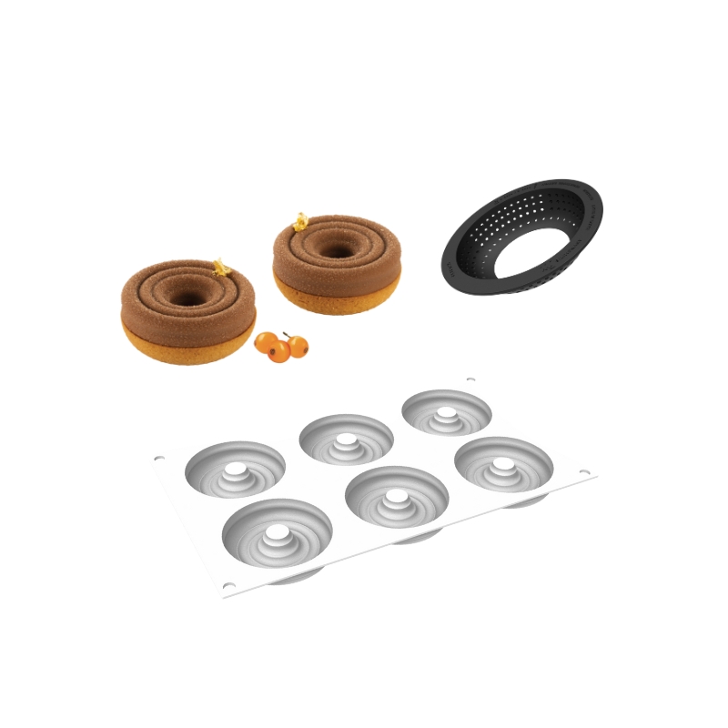 SILIKOMART SILICONE MOLD KIT TART RING TORNADO Ø7.6CM H1.6CM + 6 CIRCLES