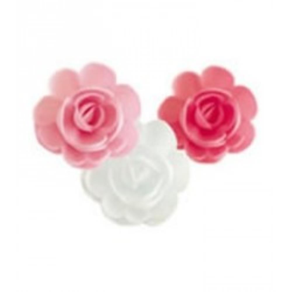 RPF05 SMALL ROSE ASSORTED WAFER PINK+WHITE+CARMINE 60 PCES