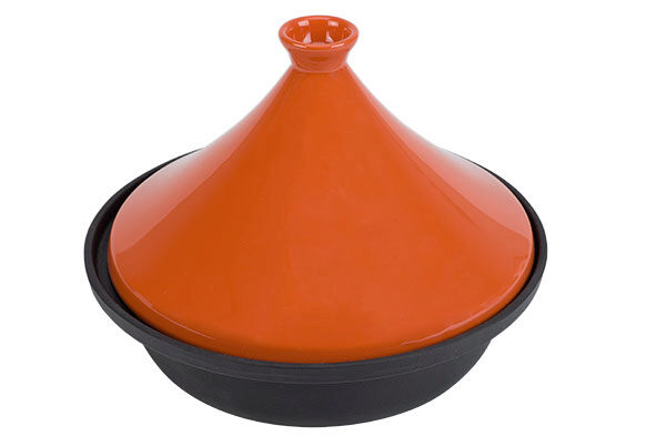 C&T TAJINE ZWART/ORANJE GIETIJZEREN BODEM 30CM ALLE KOOKPLATEN