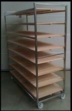RAYON TARTES DOUBLE INOX 8 ETAGES BOIS LATTIS- 120X55XH175CM