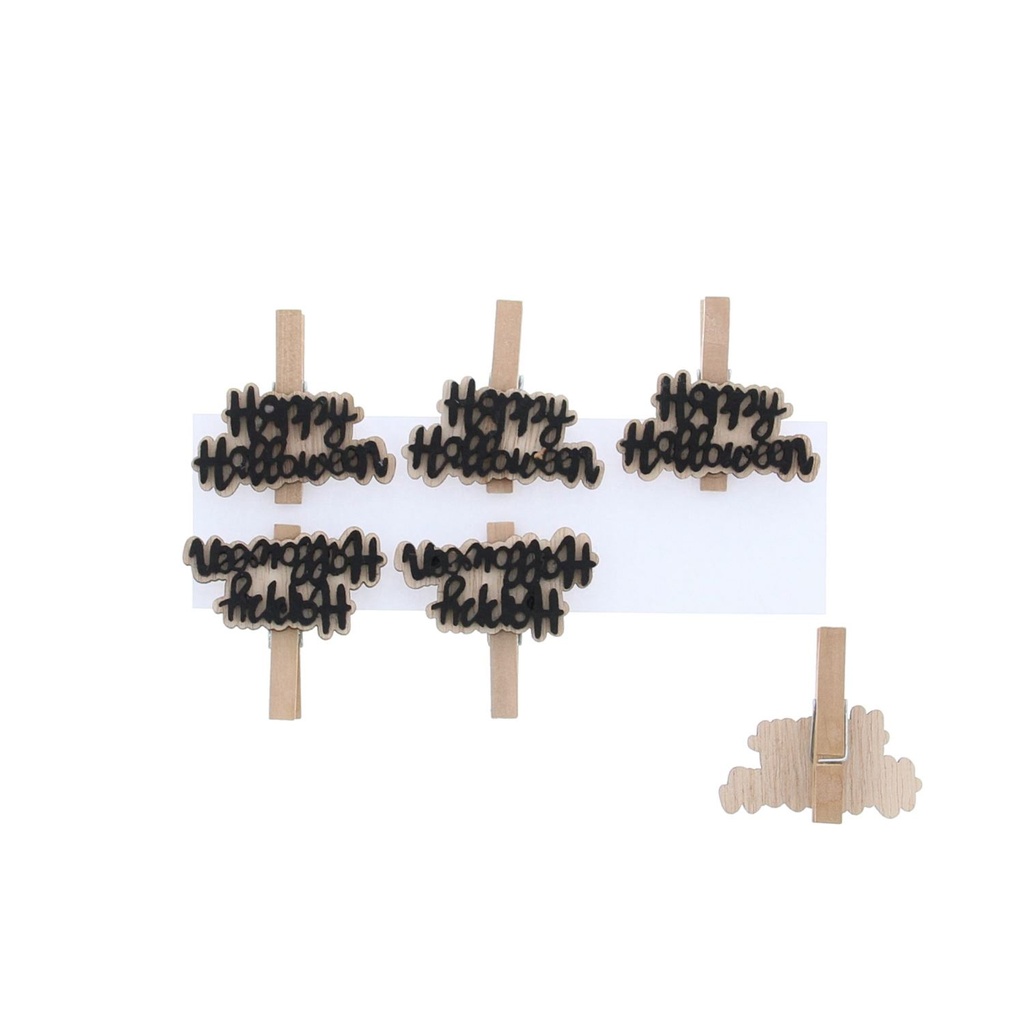 +PINCE NOIRE HAPPY HALLOWEEN 50X47MMPAQUET DE 6 PIÈCES