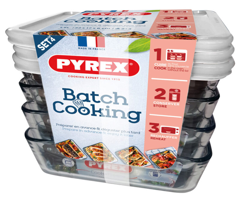 PYREX COOK&FREEZ SET 4 BORDEN 22X17XH6CM-1.6LBOROSILICAAT -40+300°