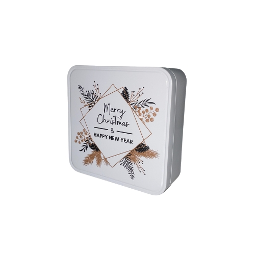 WIT VIERKANT DOOSJE MERRY CHRISTMAS & HAPPY NEW YEAR 13,2X13,2XH4,5CM