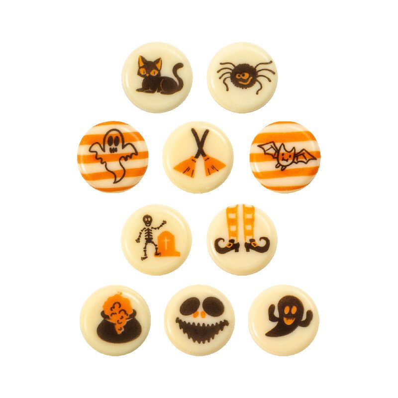 2091135 PLAQUETTE MOTIF HALLOWEEN CHOCOLAT Ø 2CM 300PIÈCES ***S/CD***