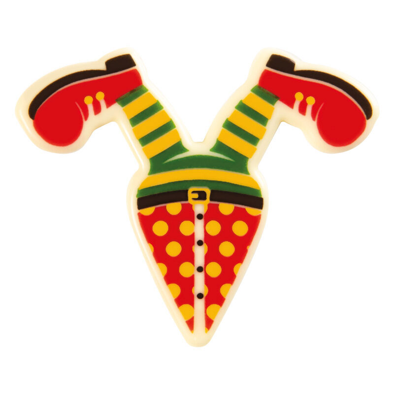 2024014 CLOWN LEGS ON PEAK BLOCK 70X60MM WHITE CHOCOLATE 60 PCES ***ON ORDER***