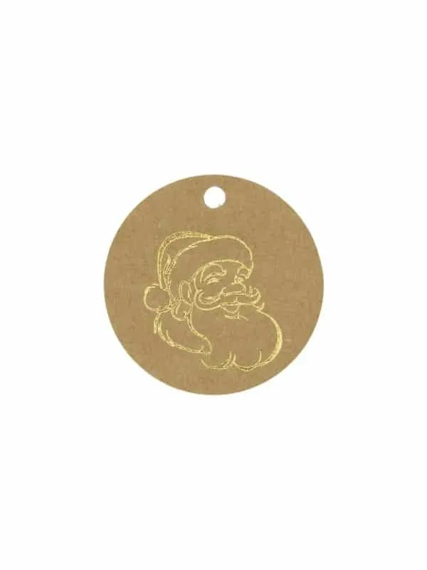 KRAFT HANGING CARD "SANTA CHRISTMAS" GOLD DIAM 5CM PACK OF 50PCS