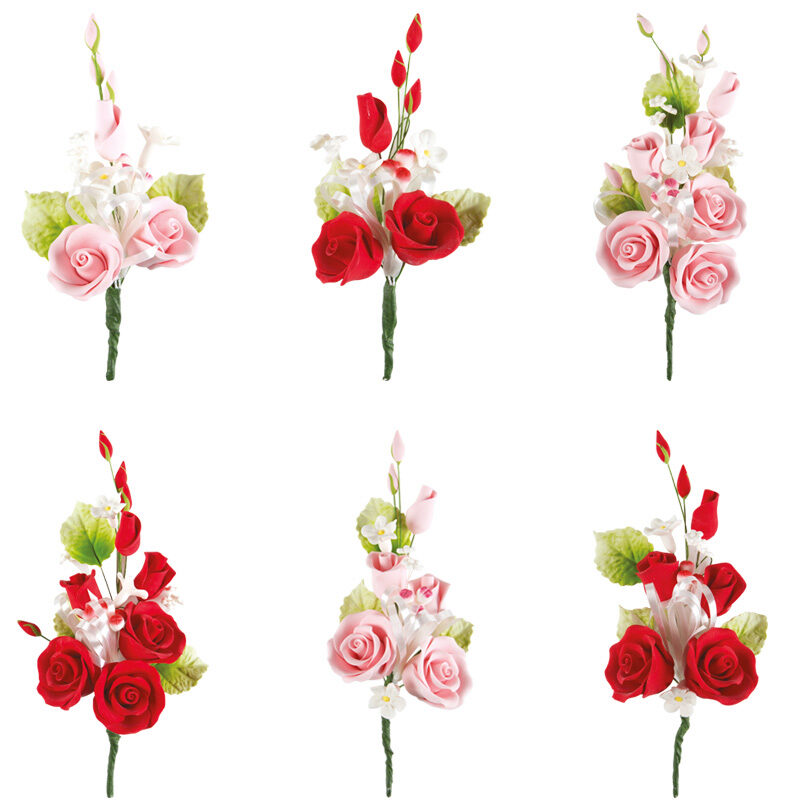 11156 BOEKETTEN ROZE - ROOD 6 STUKKEN = DOOS