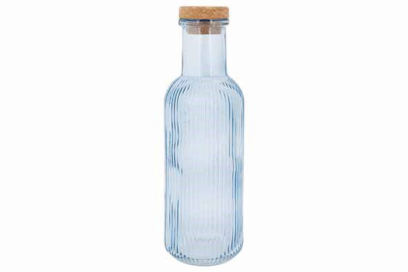 C&T RAYA BLUE GLASS BOTTLE 1L W/CORK STOPPER 8.7XH27.8CM