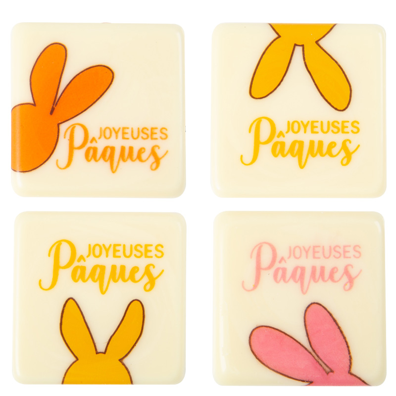 2069172 HAPPY EASTER COLORED SQUARE BLOCK 38MM CHOCOLATE 120 PCES ***S/CD*** *E/2025*