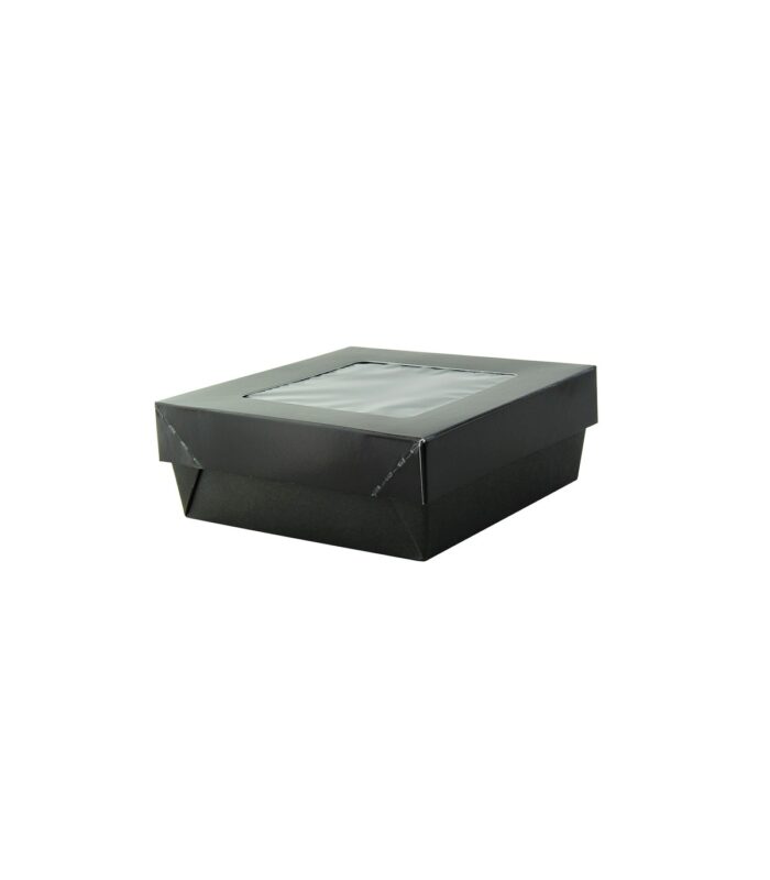 ZWARTE VIERKANTE DOOS 135X135X50 MET VENSTERDEKSEL 25 STUKS