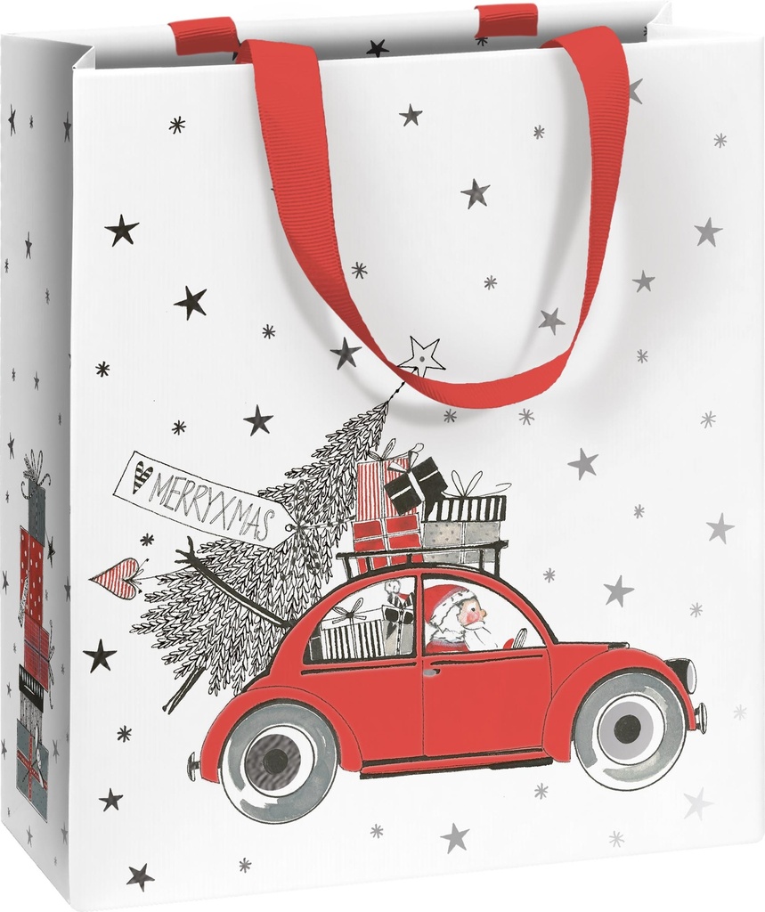 KALINA KERST CADEAUTAS MET HANDGREPEN 18*8*21 ROOD OF LICHTGRIJS