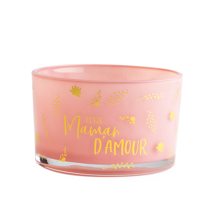 ROZE KAARSENPOT "MA MAMAN D'AMOUR" Ø13CM H8CM