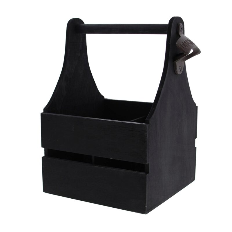 VIERKANTE FLESSENHOUDER 4 FLESSEN ZWART LEEG MET FLESOPENER 18X18XHT27