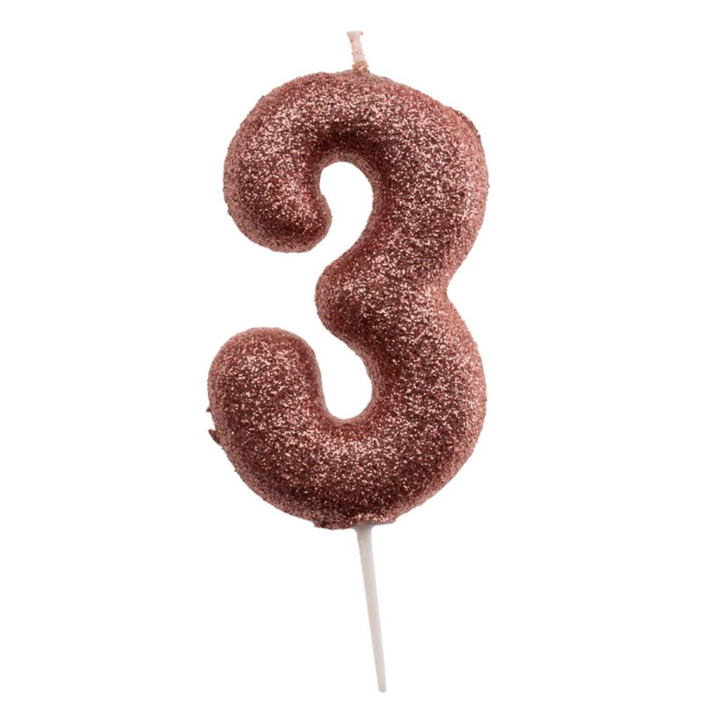 ROSE GOLD NUMBER CANDLE N°3 7 CM