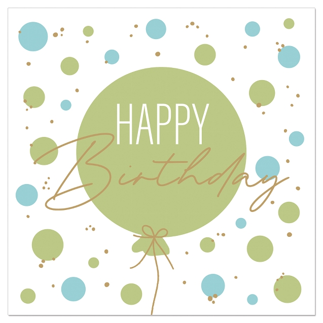 ARTEBENE SERVIETTE 33X33CM BALLON VERT HAPPY BIRTHDAY 20PCS