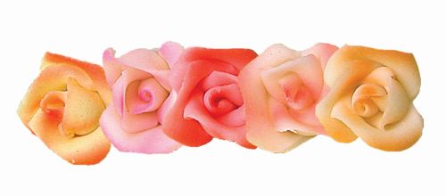 ROSES MASSEPAIN AERO ASSORTIES 5 PETALES 4CM 35 PCES