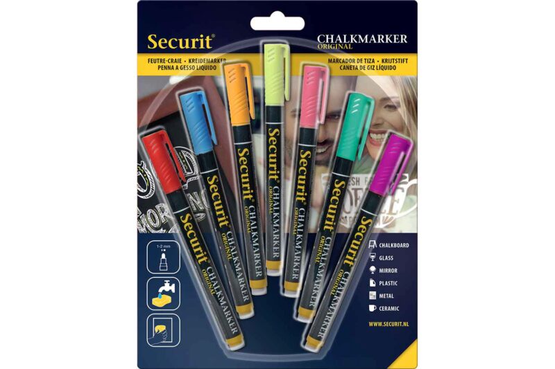 SECURIT SET VAN 4 KRIJTMARKER 2-6MM GEASSORTEERDE KLEUREN