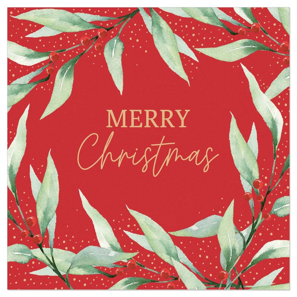 ARTEBENE SERVIETTE 33X33 MERRY CHRISTMAS SUR  FOND ROUGE PAQUET DE 20PCES