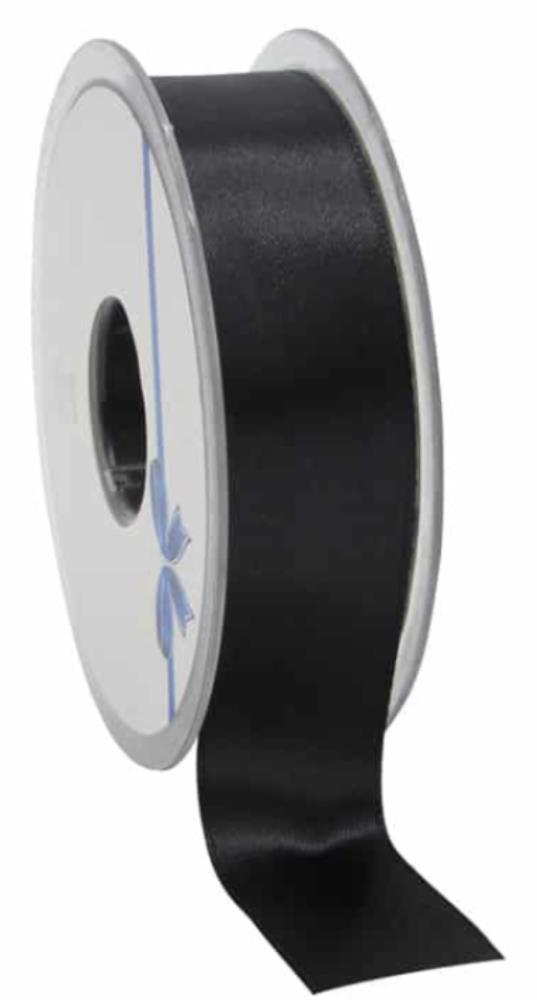 DOUBLE-SIDED BLACK SATIN RIBBON 25MM X 25M