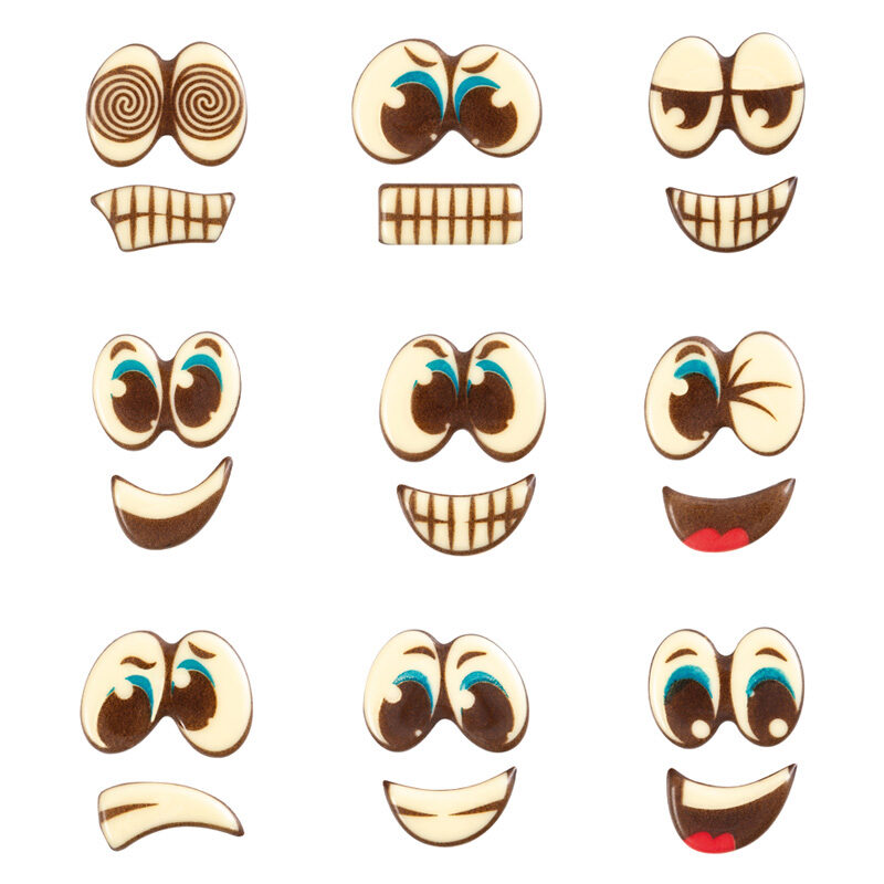 2034786 ASSORTMENT OF EYES AND MOUTH IN MELTED CHOCOLATE 3.5X3CM 90 PCES