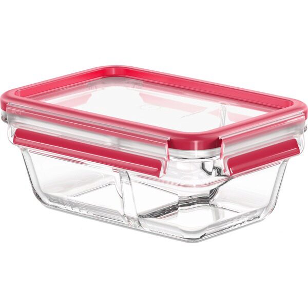 TEFAL AIRTIGHT GLASS BOX 0.80L RECTANGULAR/RED - 2 COMPARTMENTS