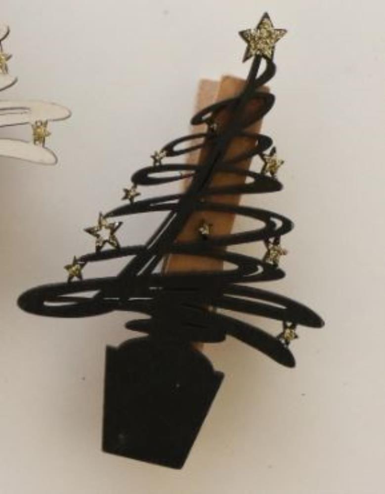 *FF*PINCE " SAPIN NOIR AVEC ÉTOILES D'OR H: 85 X L: 55 X B: 15 MM PAQUET DE 6 PCES