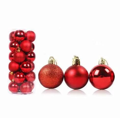 BOULES ROUGES AVEC CORDE Ø 3CM TUBE DE 24 PCES