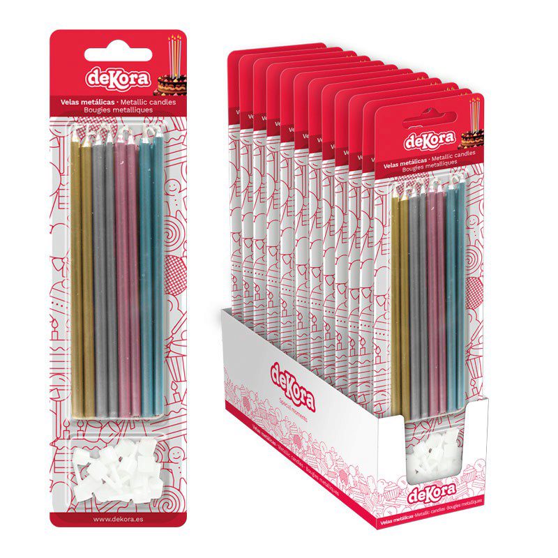 GOLD, SILVER, PINK, BLUE CANDLE 13CM 16 PCES