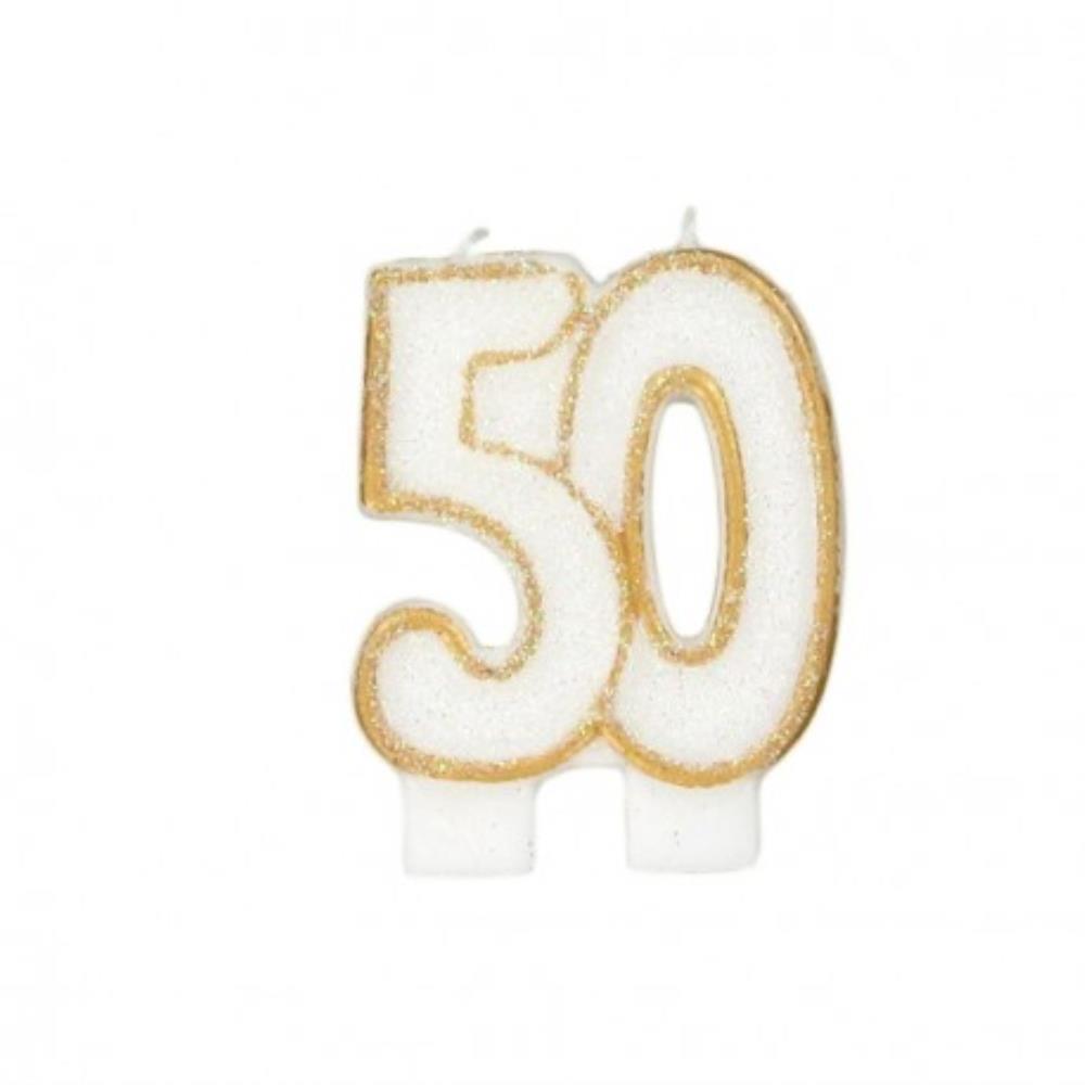 BOUGIE CHIFFRE 50 ANS BORD DORE HT 6CM