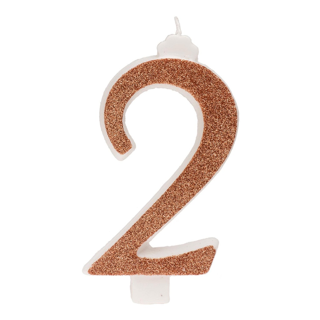 + BOUGIE CHIFFRE N°2 PAILLETTES OR 13CM