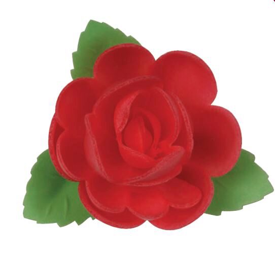 RGF04 LARGE ROSE WITH 3 LEAVES 50 MM RED 24 PCS
