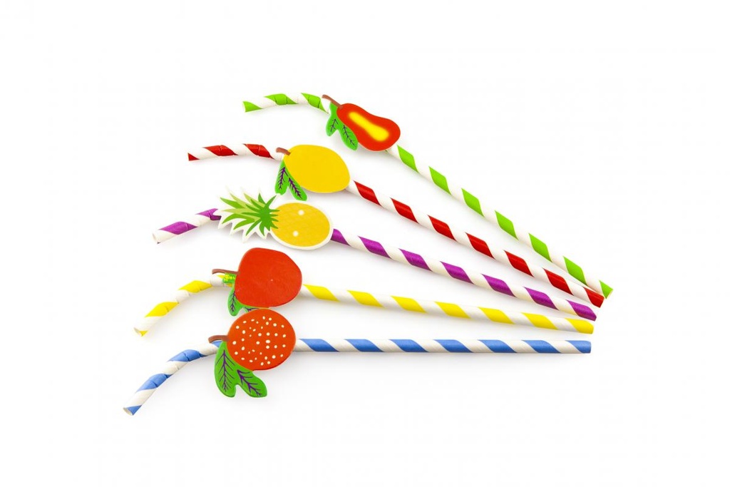 SIER GEASSORTEERDE GEVOERDE PAPIEREN RIETJES MET FRUIT 24CM Ø6MM 50 STUKS