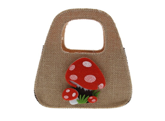 *FF* CONISCHE MAND MET JUTE HANDGREPEN MET PADDENSTOELDECORATIE = STUK