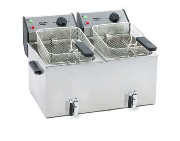 ROLLER GRILL DOUBLE FRYER WITH TAP 2X8L 2X230V