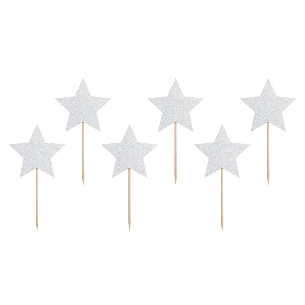 CAKE TOPPER SILVER STAR EXCL. 11.5CM 6 PCES